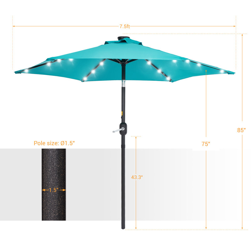 Parasol de marché lumineux 90 po Davinna, Lac bleu