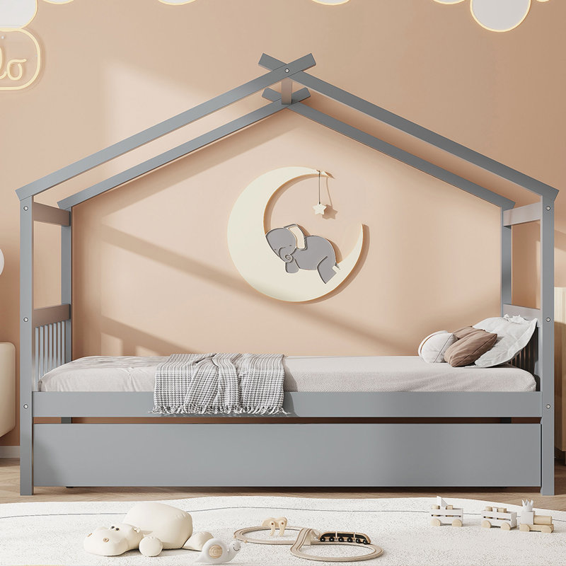 Lit simple en bois avec lit gigogne simple - gris, Twin, gris