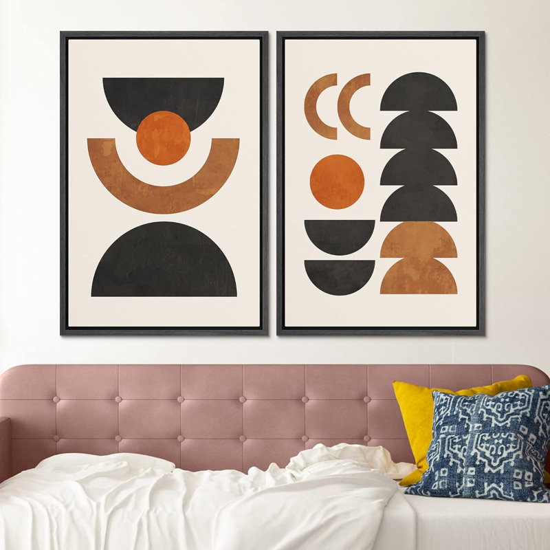 Art moderne bohème de style abstrait Mid-Century, Noir, H 24 po x l 16 po
