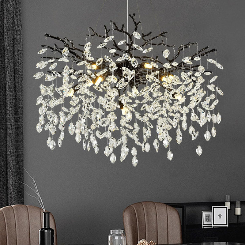 Lustre moderne en cristal K9, H 18,11 po x l 23,6 po x P 23,6 po, Noir