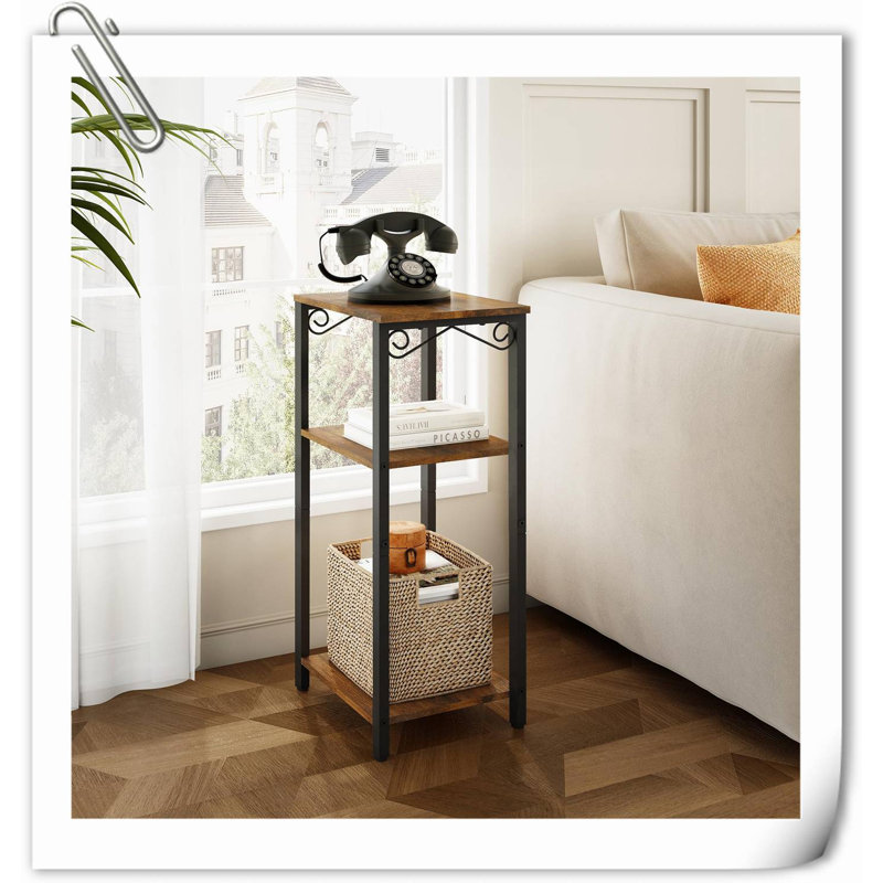 Table de bout haute à 3 niveaux, table de chevet mince, table d'appoint étroite avec rangement, table de chevet haute pour petits espaces, salon, chambre à coucher, canapé-lit, couloir, assemblage facile, brun clair
