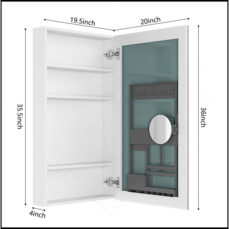 Armoire à pharmacie polyvalente à miroir sans cadre à bords l 20 po x H 36 po, porte à ouverture à droite