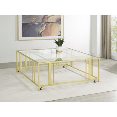 Square Glass Top Coffee Table with Casters