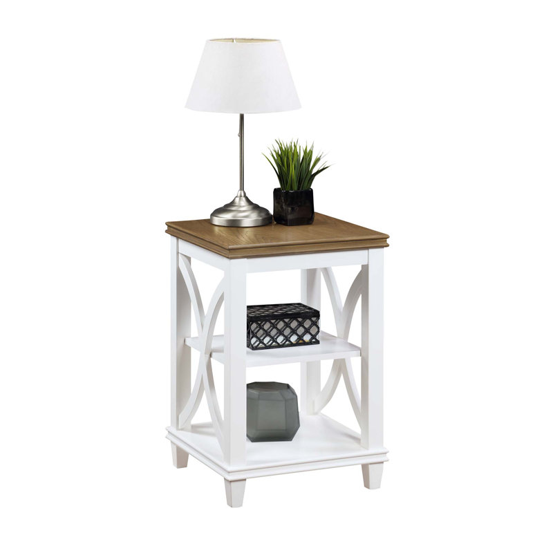 Pettegrow 24'' Tall End Table with Storage with Solid Wood Frame, Driftwood/White