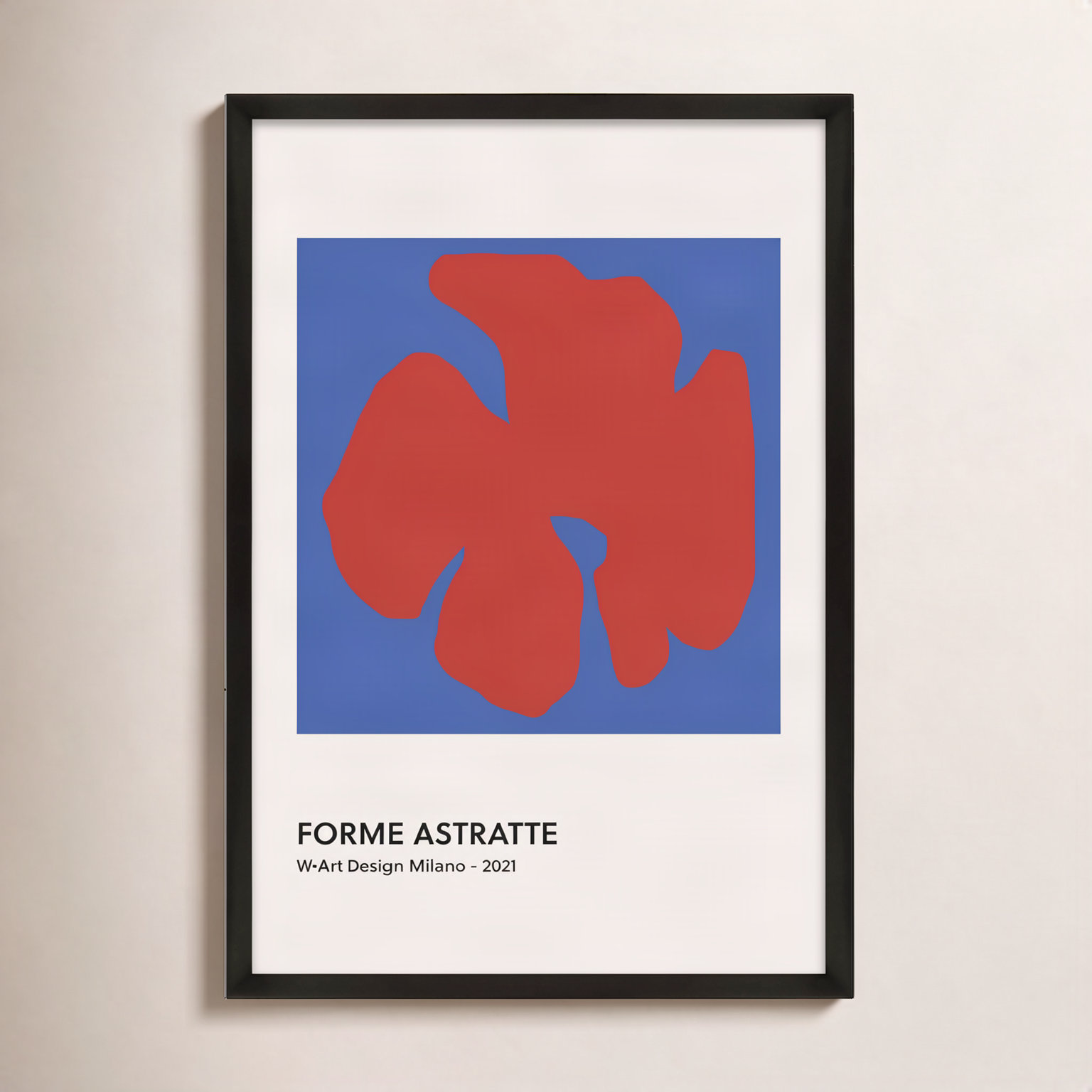 Despina Forme Astratte Blue & Red by Romina Gadler, 50" H x 35" W x 1.25" D, Black Framed Paper