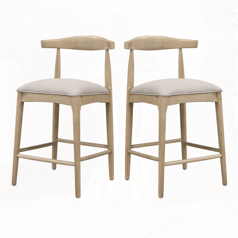 Tabouret de bar en bois, Siège gris / structure en bois, Tabouret de comptoir (siège d'une hauteur de 26,5