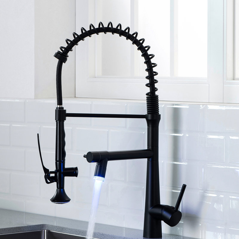 Pull Down Kitchen Sink Faucet - Heavy Duty Commercial Style Matte Black With Single Handle Pre-Rinse Stream Spray High Arc Spring In