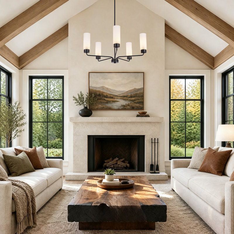 5-Light Dimmable Shaded Chandelier, Matte Black