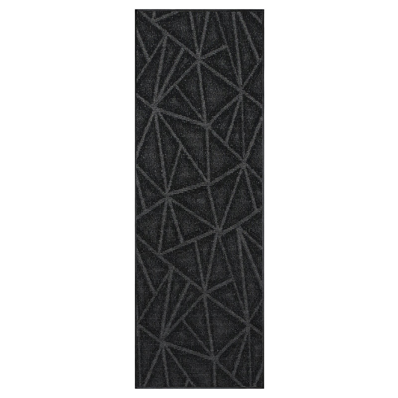 Tapis raffiné à imprimé raffiné noir, Tapis de couloir de 4 pi x 8 pi
