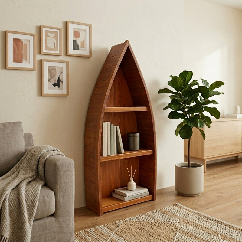 Bibliothèque basse en bois massif - Rouge ambre, 60 po x 26,4 po x 10 po, Rouge ambre