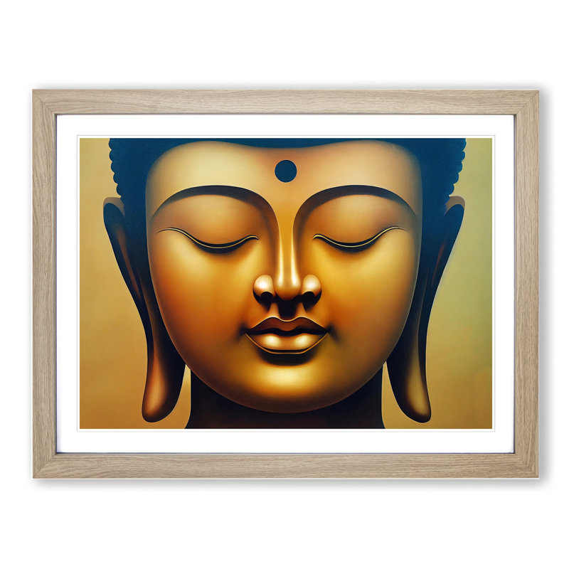 Golden Buddha Vol.1 - Single Picture Frame Print, 25cm H x 34cm W x 2cm D, Oak Framed