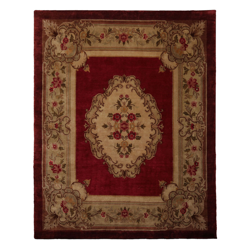 Tapis motif médaillon en laine noué à la main 7 pi 8 po x 9 pi 5 po Savonnerie