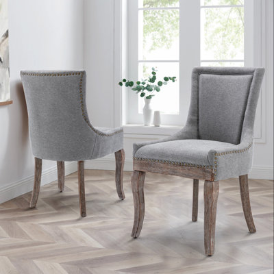 Bronze Nail Head Upholstered Side Dining Chair by One Allium Way
