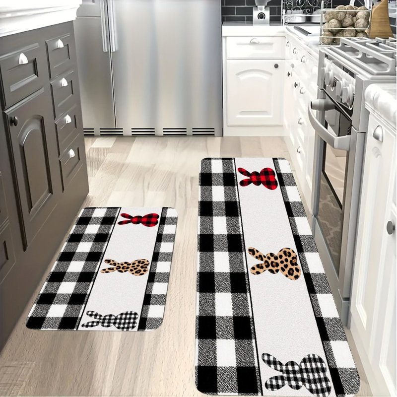 Ensemble de 2 tapis de cuisine à motif écossais et lapins léopard