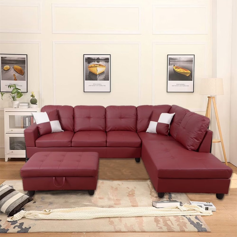Canapé modulaire en similicuir 3 pièces 3 pièces, Similicuir rouge