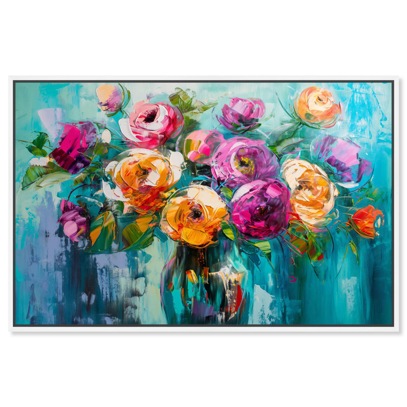 Chromatic Flower Dream Canvas Colorful Floral Art by Art Remedy, 37" H x 55" W, White Framed