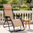Beige Adjustable Lawn Chair For Outdoor Patio Zero Gravity Foldable Design With Padded Headrest And Weatherproof Textile Material-1418528581