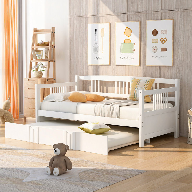Lit de jour avec couchette en bois, Lit simple, Blanc