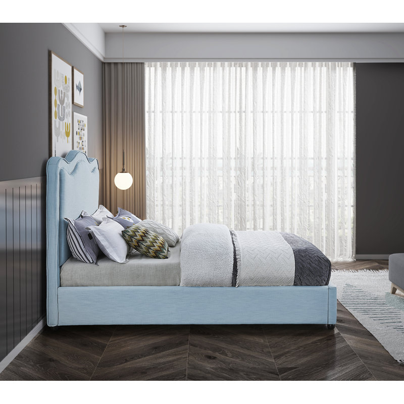 Glenside Upholstered Linen Fabric Bed, Queen, Light Blue Performance Linen
