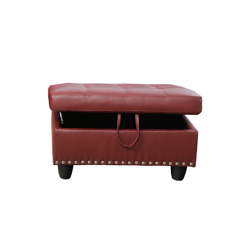 Repose-pieds avec rangement en faux cuir, Rouge