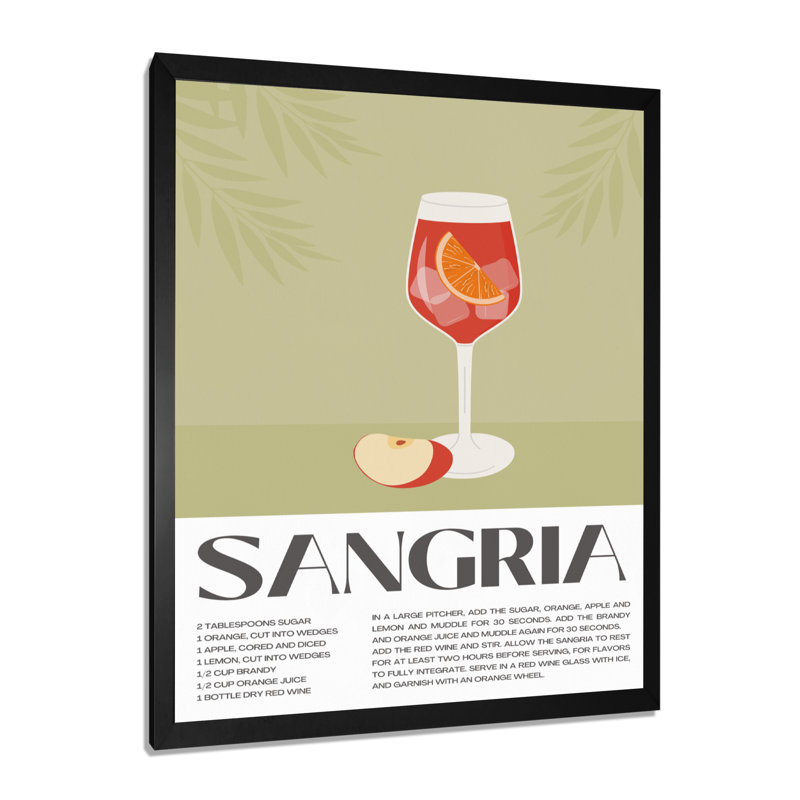 Reproduction d'art murale rouge sangria 5 A 7 - cocktails, Cadre photo noir simple, H 20 po x l 12 po