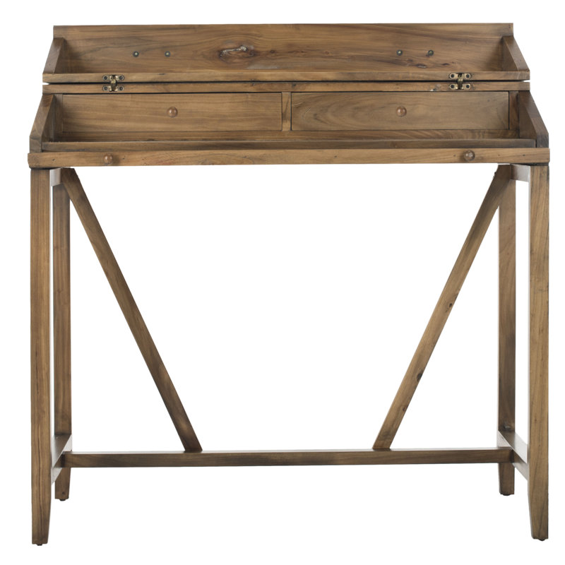 Bureau en bois massif avec rehausse Brileigh, Chêne