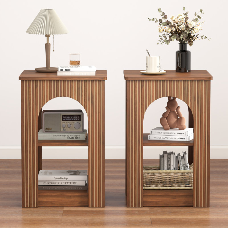 Farmhouse Square End Table With Storage, Walnut