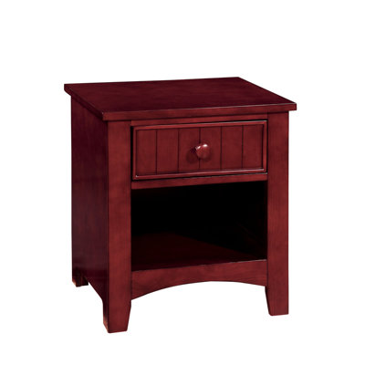One Drawer Wooden Nightstand In Cherry Finish