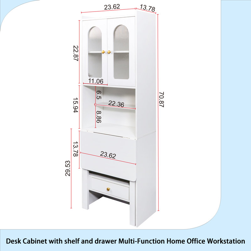 Table d'écriture pliable, armoire de bureau avec tablette et tiroir, Blanc