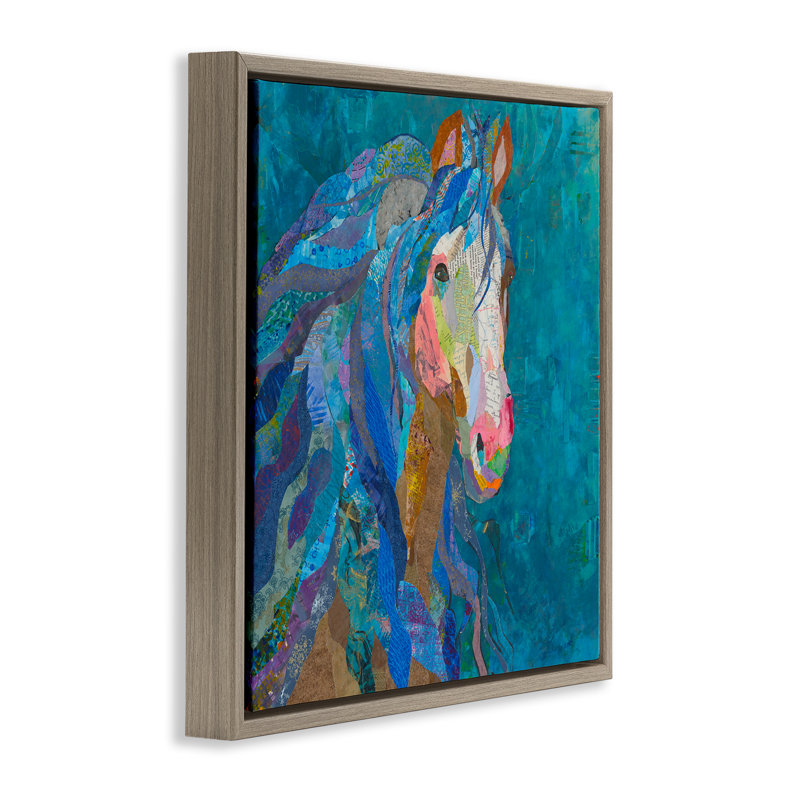 «Blue Collage Pegasus» par VioletDavenport, Cadre flottant orme Montalcino, H 18 po x l 18 po