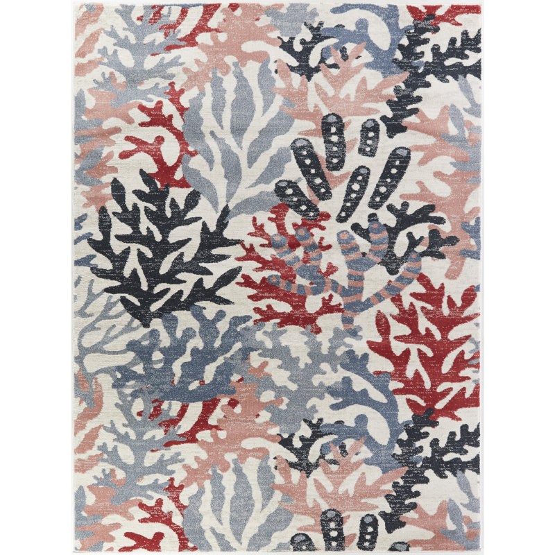 Tapis blanc / bleu Carly, Rectangle 7 pi 10 po x 10 pi