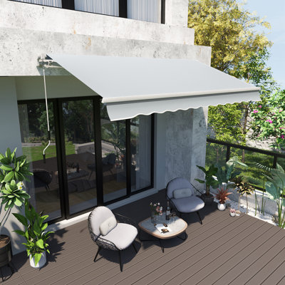 Patio Awning, Canopy Retractable Sun Shade Shelter W/ Manual Crank Handle For Deck, Yard