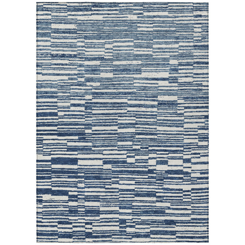 Machine Washable Indoor/Outdoor Chantille ACN2907 Striped Rug, Navy, 5' x 7'6"