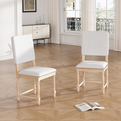 Vintage Traditional 2-Piece Upholstered Dining Chairs With Padded Backs, Natural