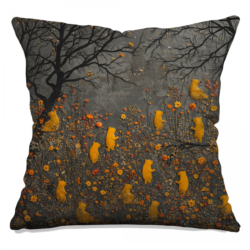 Coussins décoratifs à double face Yellow Bears In Forest, 26 x 26 pouces