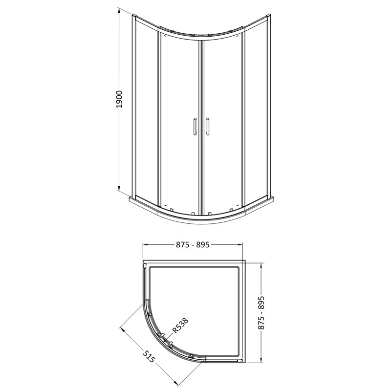 Rene 1900 x 900 x 900mm Quandrant Shower Enclosure, Brushed Brass