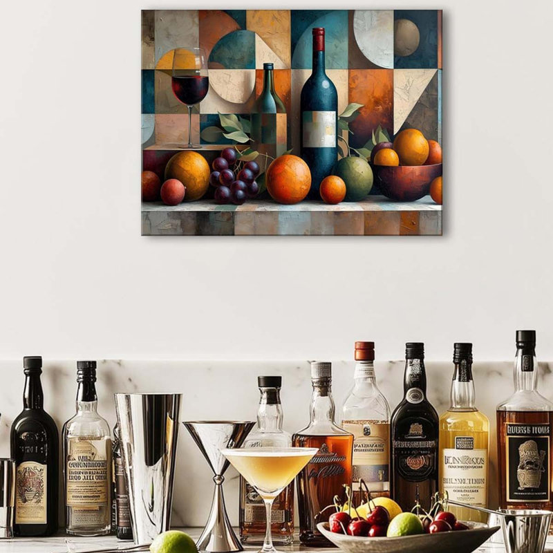 30*40,Kitchen Wall Decor Geometric Wall Art Red Wine Glass Fruits Canvas Prints Pictures., 30 cm H x 40 cm W