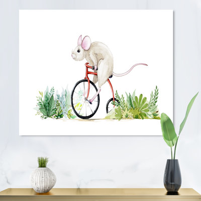 Mignonne petite souris chevauchant un motard II - impression sur toile tendue