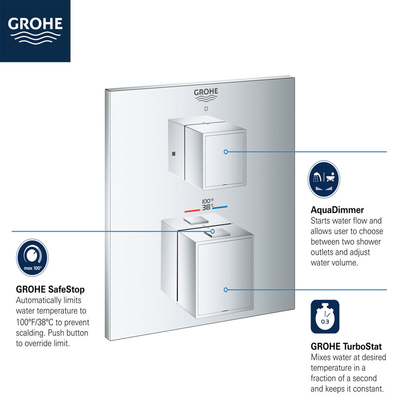 Grohtherm Cube® Dual Function 2-Handle Thermostatic Trim, StarLight Chrome