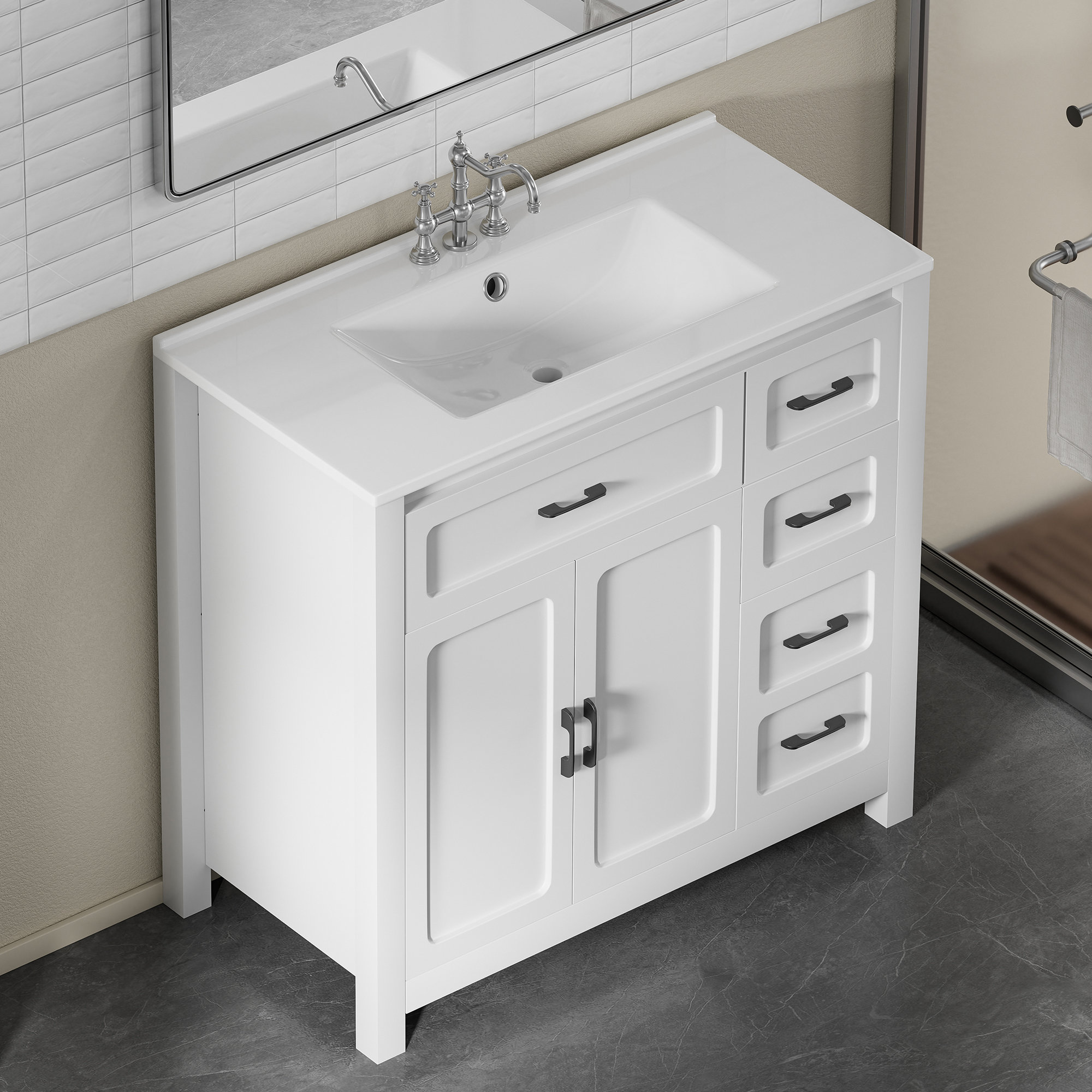 Winston Porter Tenley 36'' Single Freestanding White Bathroom Vanity