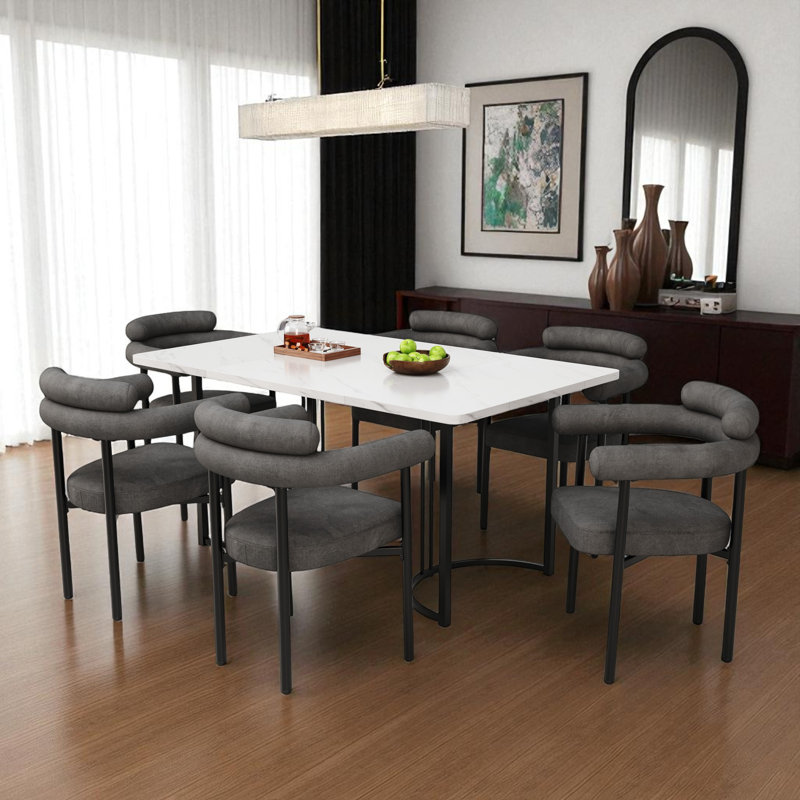 Dining Chairs Set Of 6 Upholstered Armchairs, Grey