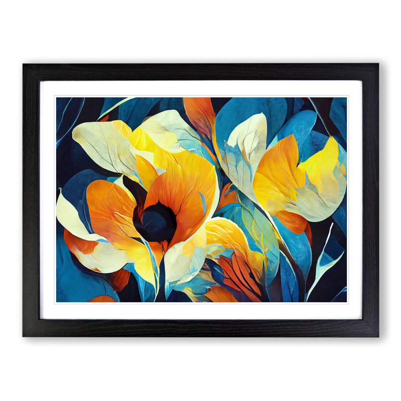 Flowers Abstract Vol.2 - Single Picture Frame Painting, 25cm H x 34cm W x 2cm D, Black