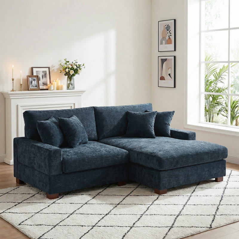 Canapé modulaire en chenille 2 pièces, Face à la droite, Chenille bleu