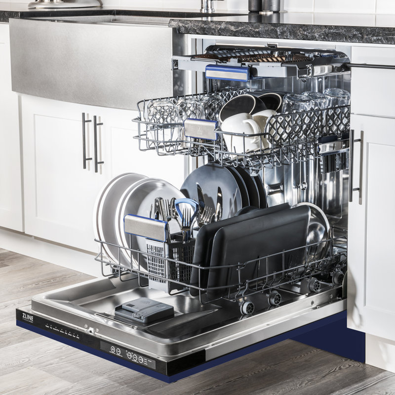 ZLINE 24" Tallac Series 3rd Rack Tall Tub Dishwasher with Stainless Steel Tub, 51dBa, Blue Gloss