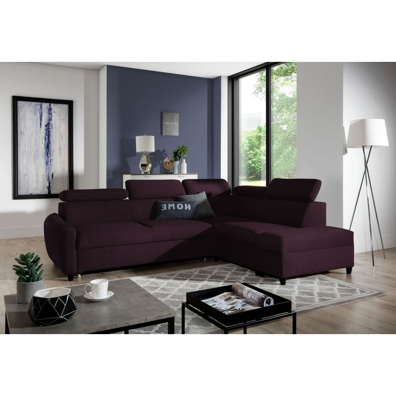 Bustamante 5 Seater Velvet Sofa Bed, Right Hand Facing, Dark Purple
