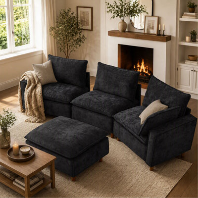Canapé d'angle modulaire en forme de L de 276 cm avec pouf amovible, canapé infonuagique confortable en chenille, pour salon et appartement