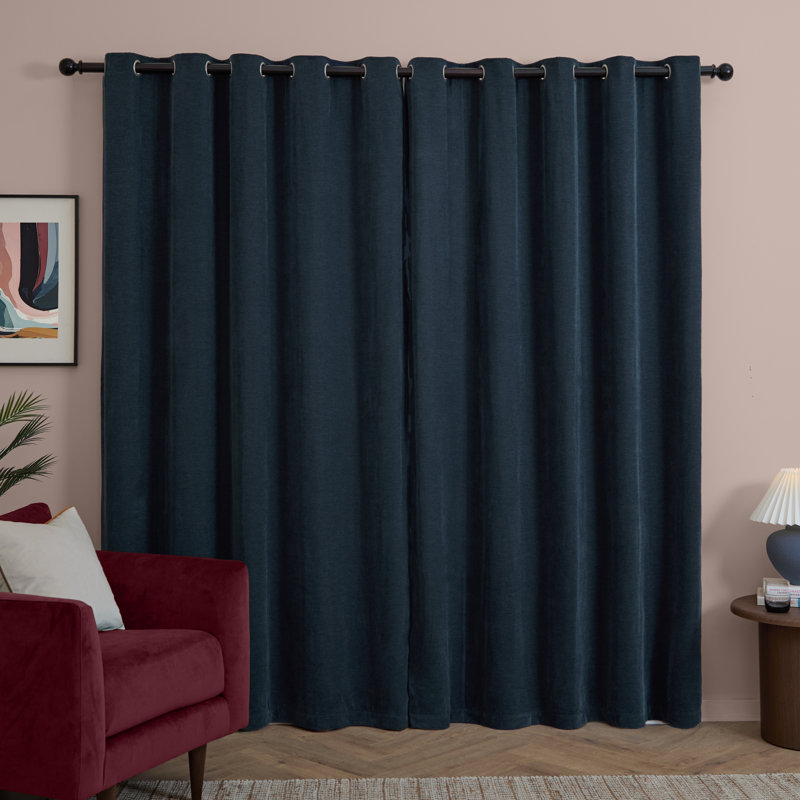 Soft Chenille Blackout Curtain Panel Pair, Navy, 117cm Width x 137cm Drop