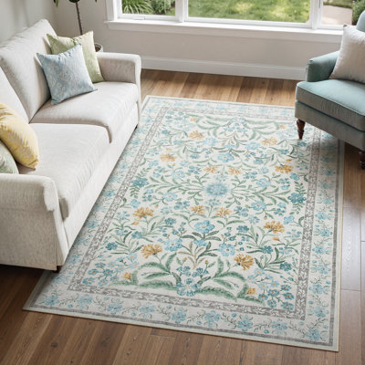  Washable Floral Area Rugs Boho Large Rugs Non-Slip for Bedroom Soft Rubber Backed Carpet