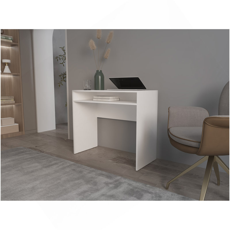 Bureau en mélamine avec rangement Estill, Blanc