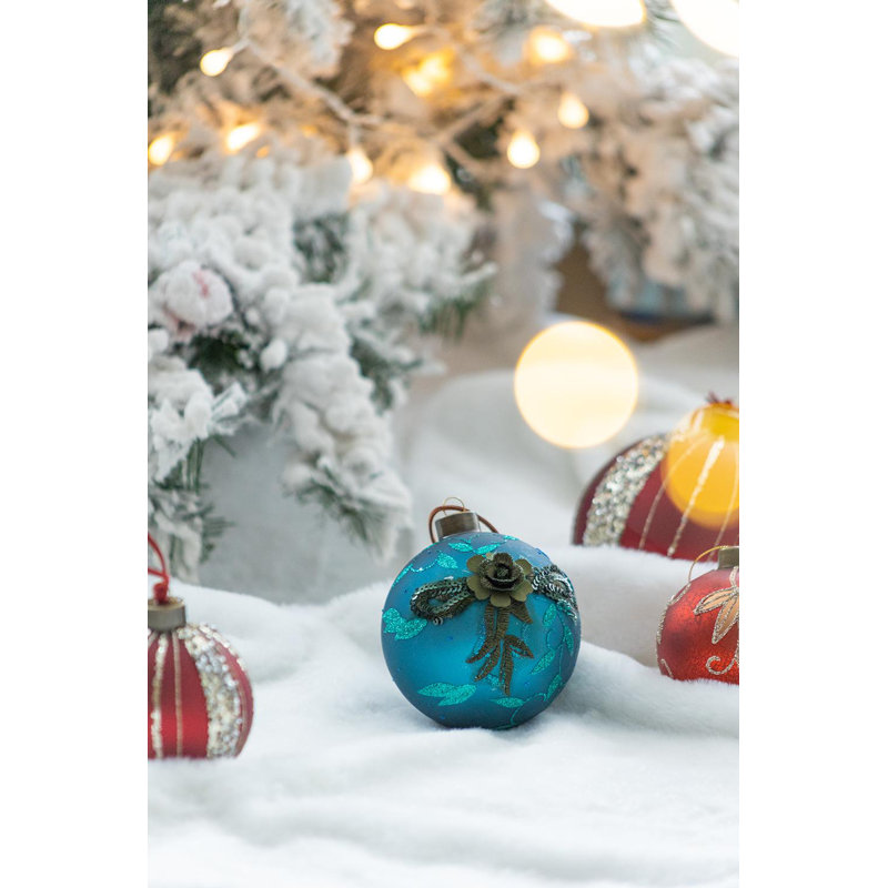 Ornements de 4,7 pouces en forme de boule de Noël - ensemble de 4 décorations scintillantes en verre peintes à la main pour arbre de Noël et décoration intérieure